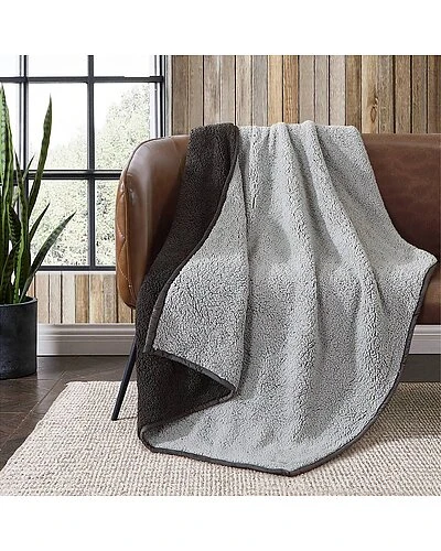 Eddie Bauer Solid Bi Colored Sherpa Reversible Throw Blanket Home