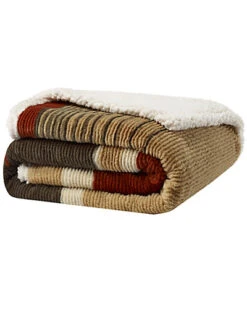 Eddie Bauer Fillmore Stripe Green Plush Sherpa Throw Home