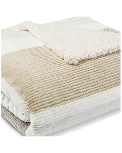 Eddie Bauer Fillmore Stripe Cement Textured Plush Sherpa Throw Home - Image 2
