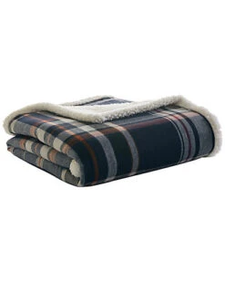 Eddie Bauer Horizon Bay Navy Yarn Dye Sherpa Throw Home