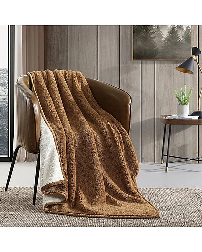 Eddie Bauer Solid Bi Colored Sherpa-Reversible Throw Blanket Home