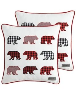 Eddie Bauer Cabin Plaid Bear Picnic 100% Cotton Canvas Pillow Cover Set Home