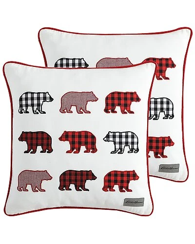 Eddie Bauer Cabin Plaid Bear Picnic 100% Cotton Canvas Pillow Cover Set Home