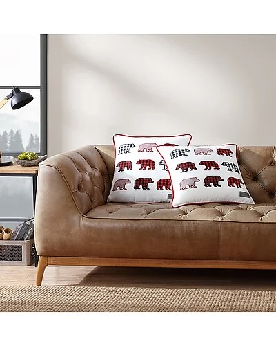 Eddie Bauer Cabin Plaid Bear Picnic 100% Cotton Canvas Pillow Cover Set Home - Image 2