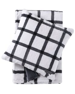 Eddie Bauer Nkhouse Plaid Fur Like Throw & Pillow Set Home
