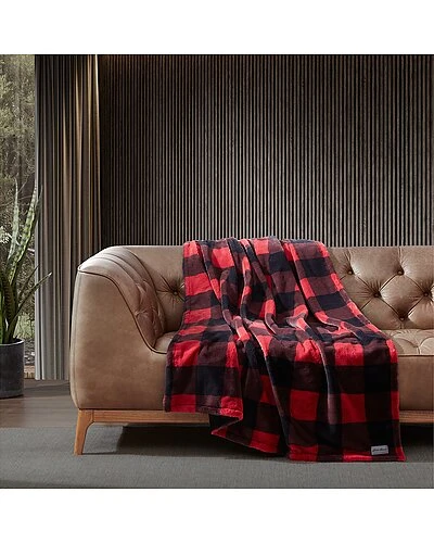 Eddie Bauer Cabin Plaid Fur Like-Reversible Throw Blanket Home