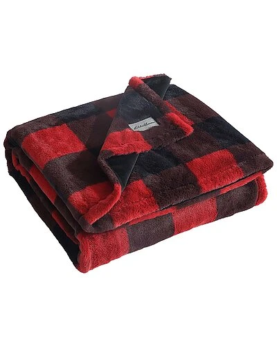Eddie Bauer Cabin Plaid Fur Like-Reversible Throw Blanket Home - Image 2